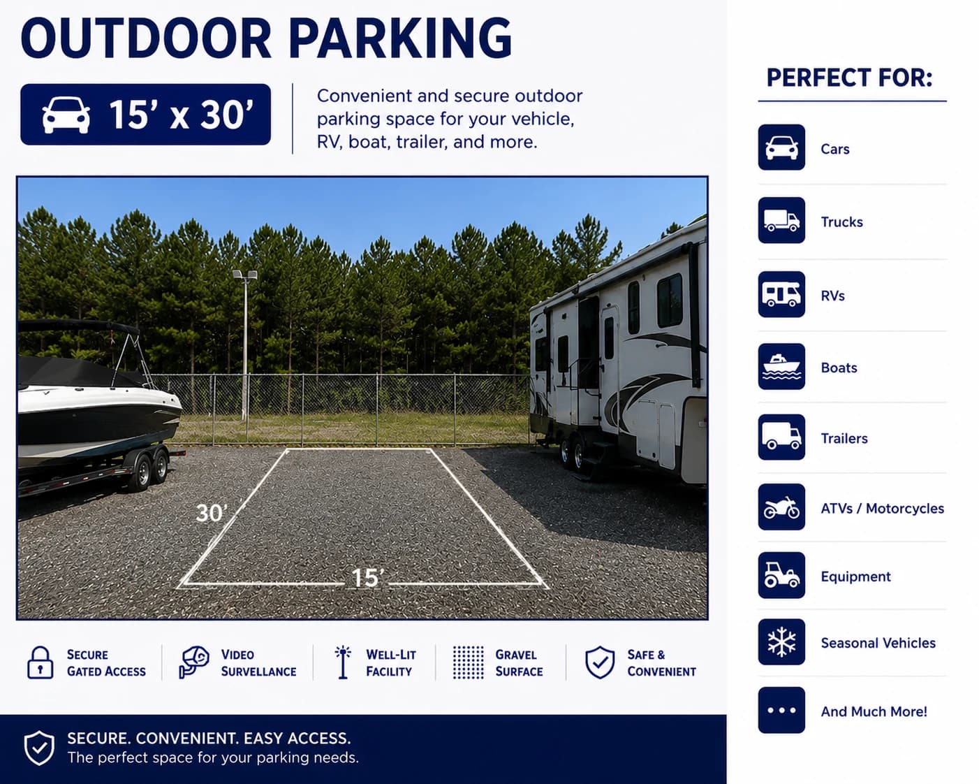 Diagram of a 15 by 30 foot outdoor parking space