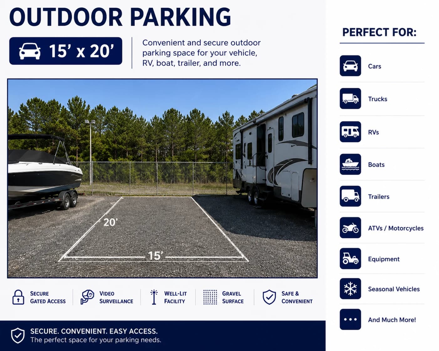 Diagram of a 15 by 20 foot outdoor parking space